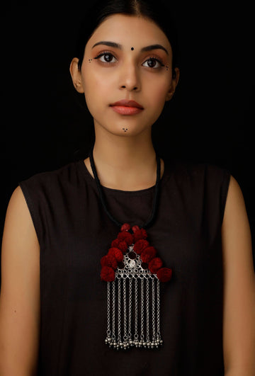Maroon Pom Pom Handcrafted Tribal Necklace